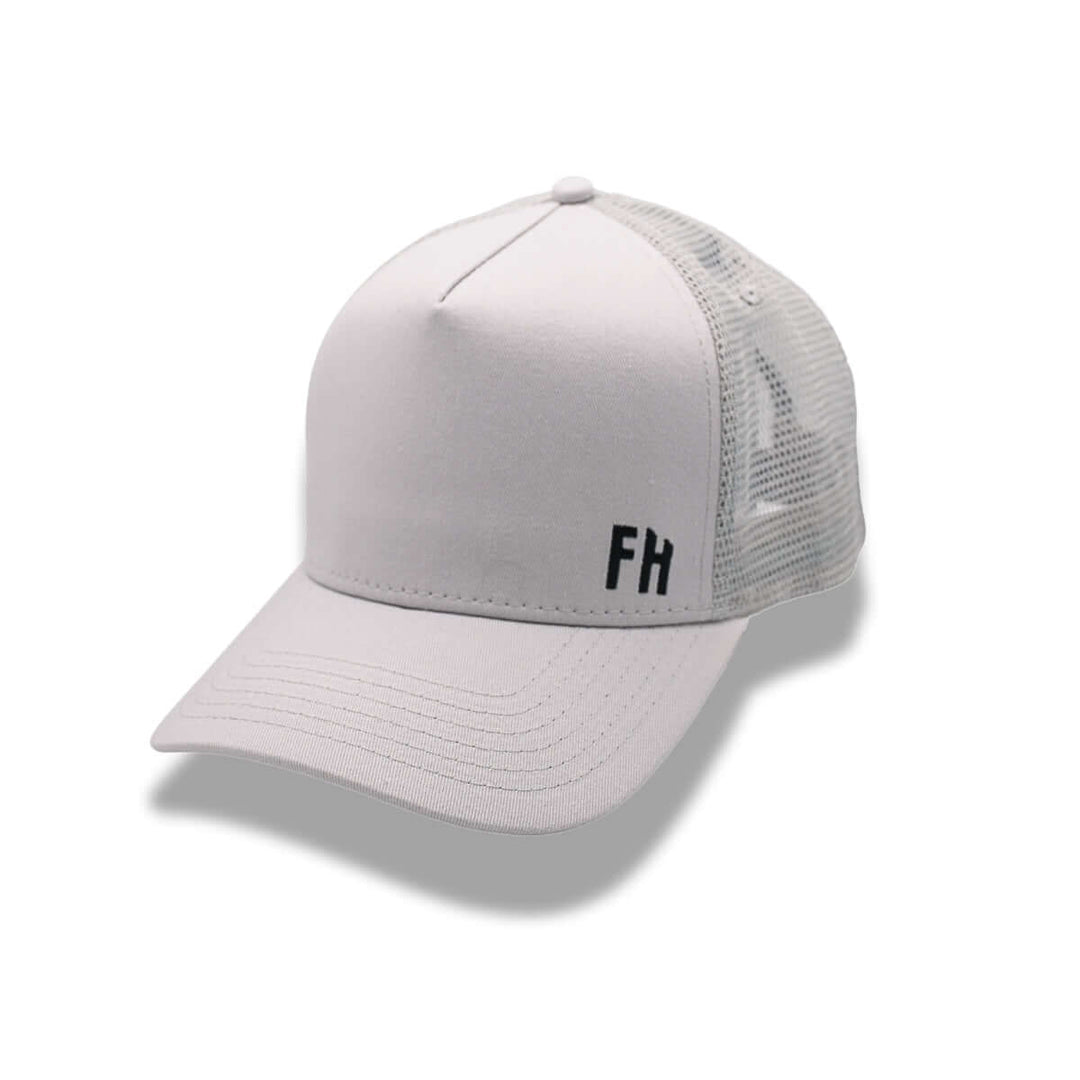 Side view of the Grey XL Trucker Hat for Big Heads by Free Heads.