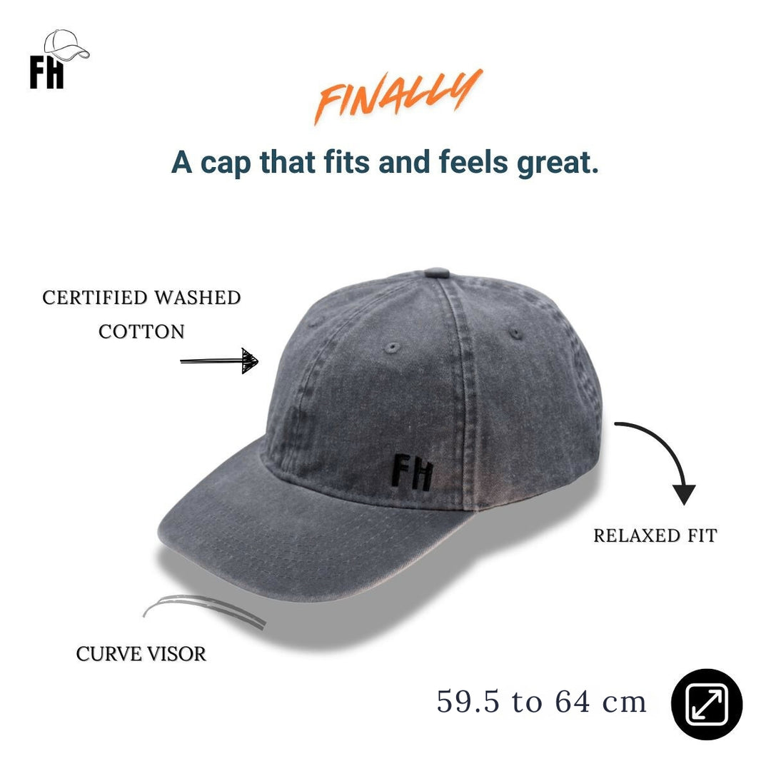 Casquette Dad Hat XL gris foncé en coton, avec visière courbée et ajustement décontracté, taille 59.5 à 64 cm.