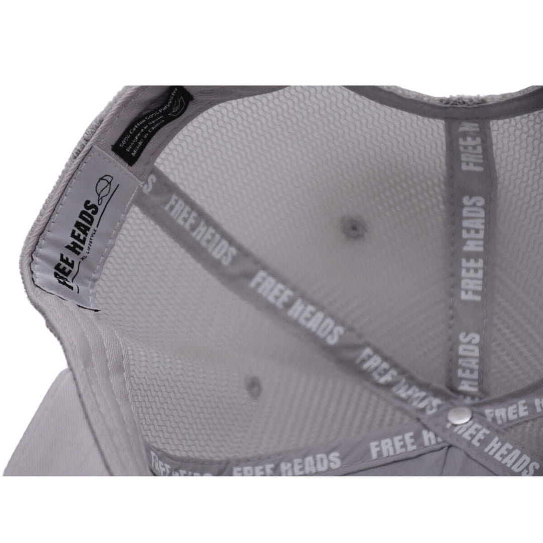Interior view of the Grey XL Trucker Hat for Big Heads by Free Heads.
