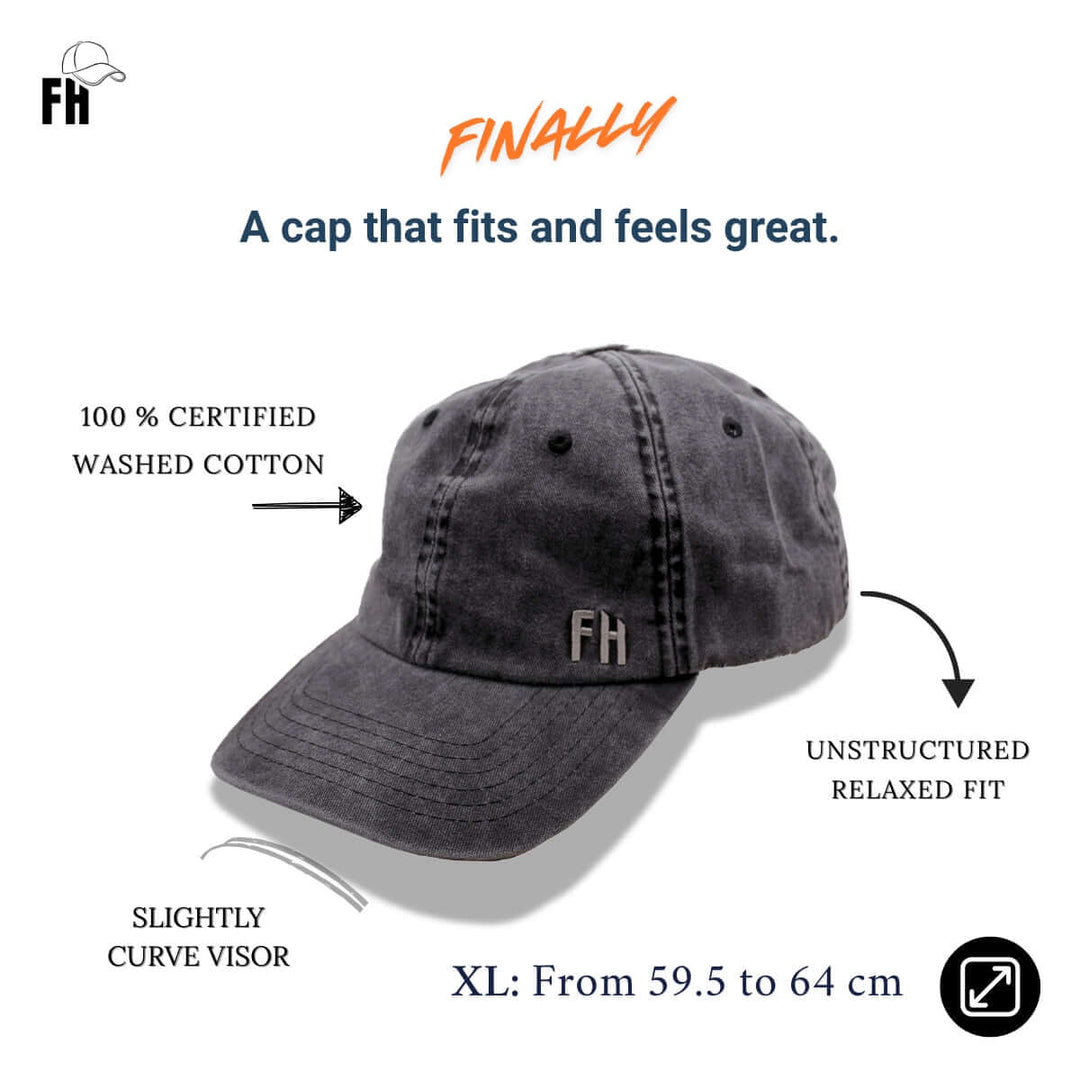 Comparison of the Black Cotton Dad Hat by Free Heads. XL Cap for Large Heads.