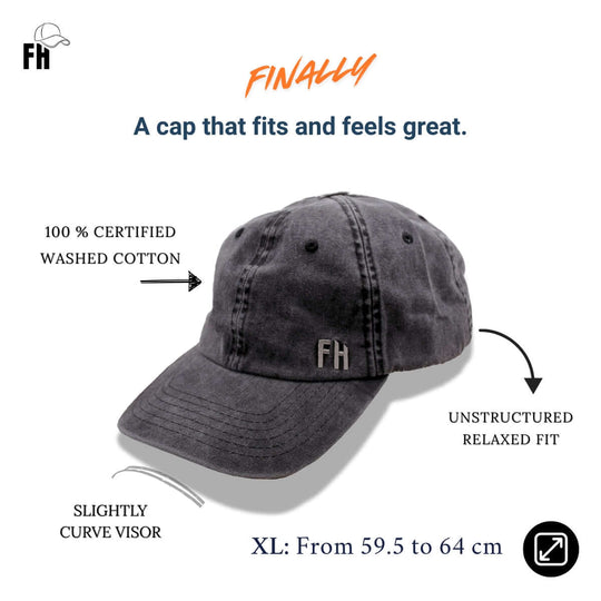 Comparison of the Black Cotton Dad Hat by Free Heads. XL Cap for Large Heads.