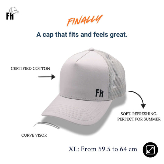Comparison of the Grey XL Trucker Hat for Big Heads by Free Heads.